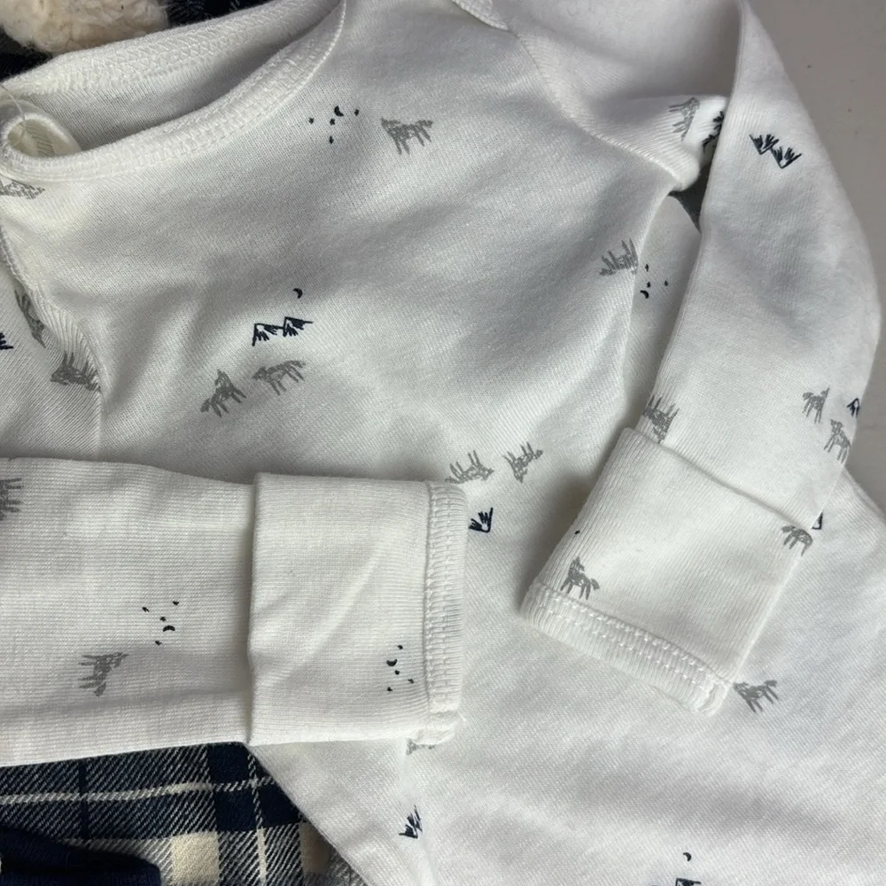 Carter's Plaid Jacket Sherpa Collar, Wolf Mountain Onesie and Navy Pants Set